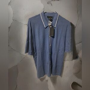 NWT Art Of Rhetoric Men's Button-up Knit Sweater Blue with Cream Trim Sz XL